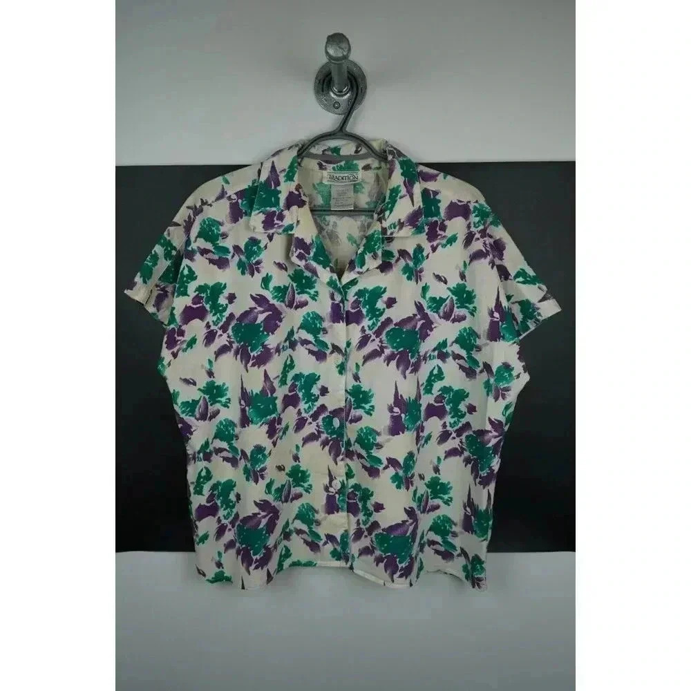 Sears Purple & Green Floral Short-Sleeve Button-Down Shirt
